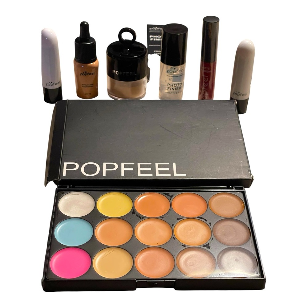 7~Popfeel Eyeshadow Palette & Primer & foundation & matte Lip cream & 2 Lipstics